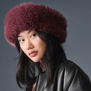 Alo Opulent Faux Fur Wintersun Headband - Burgundy Truffle NWT